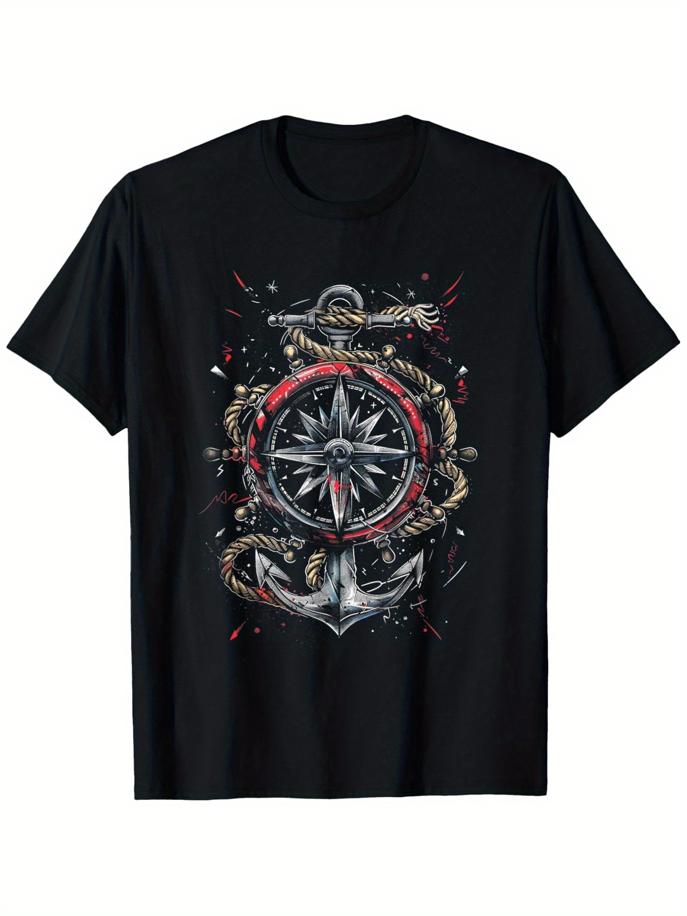 Men's Graphic T-Shirt Intricate Nautical Elements With Rope And Star Compass Anchor