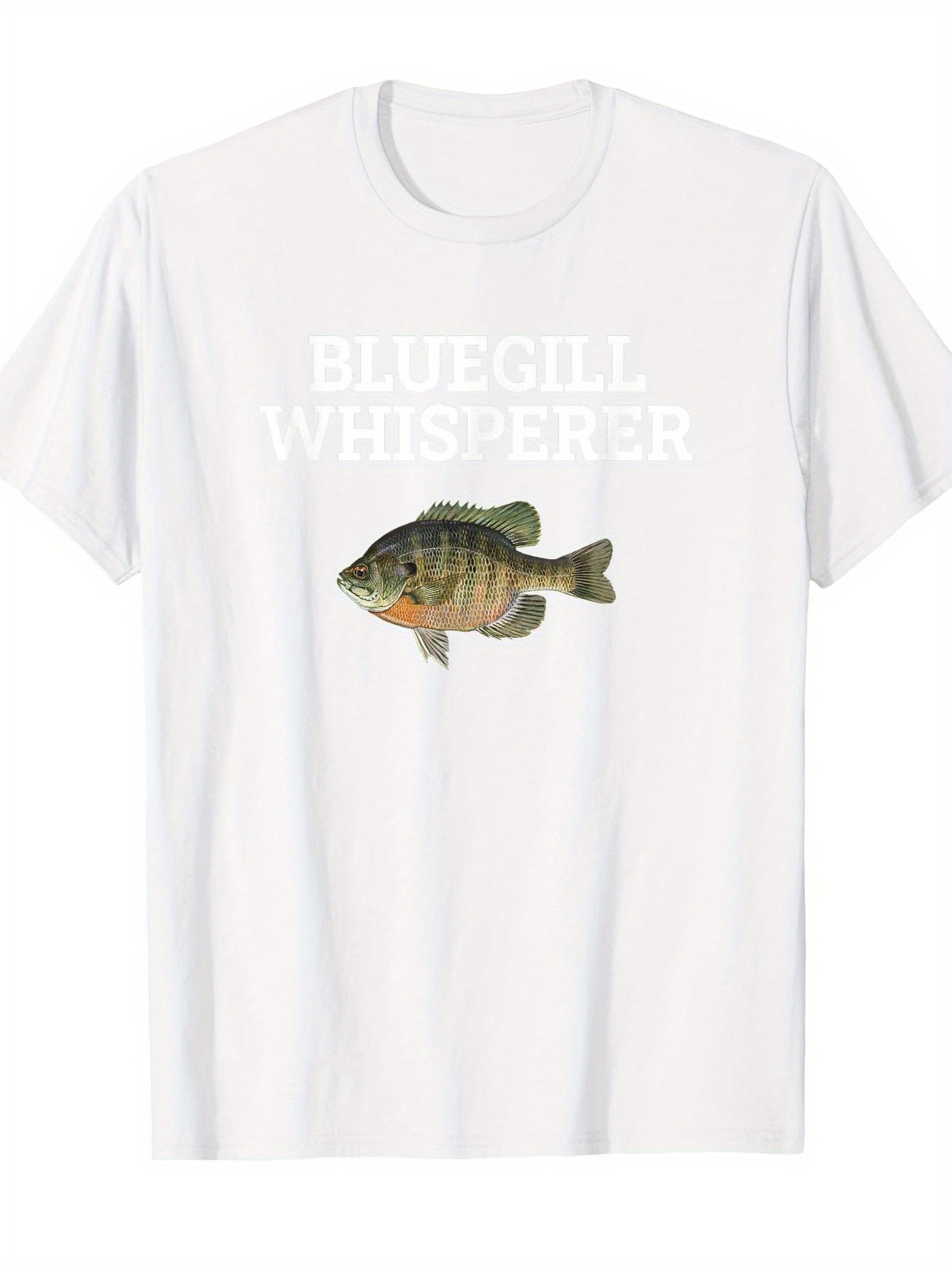 Men's Graphic T-Shirt Bluegill Whisperer White Letters With Realistic Detailed Painted Fish Bluegill