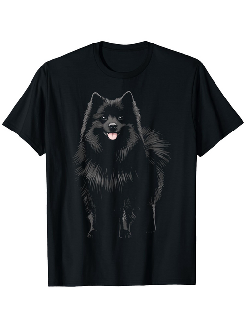 Men's Graphic T-Shirt Radiant Smile Under Soft Shadows Fluffy Black Dog