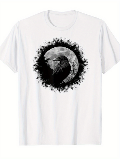 Men's Graphic T-Shirt Gothic Silhouette Of Wolf Howling With Full Moon And Forest
