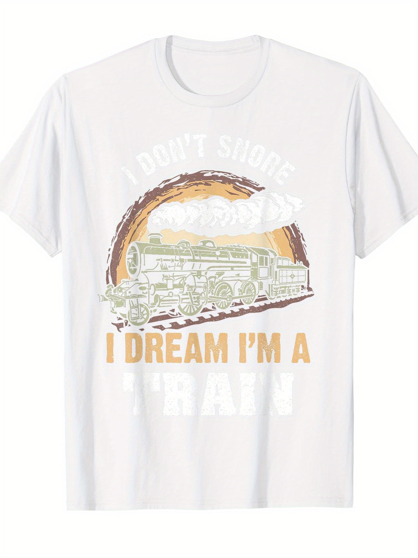Men's Graphic T-Shirt Dream I Am A Train Nostalgic Vintage Locomotive Sunrise With Clouds And Tracks Train