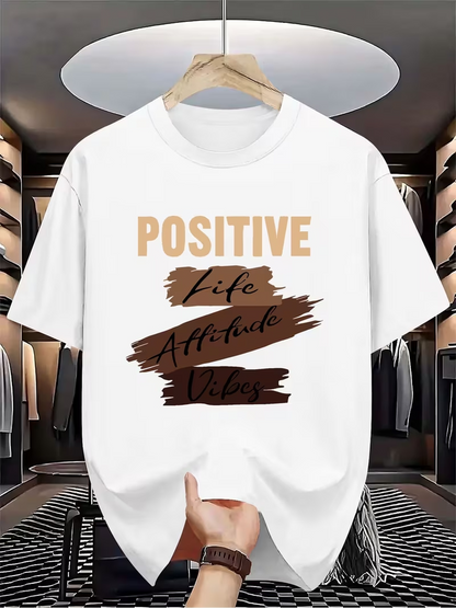 Men's Graphic T-Shirt Positive Life Attitude Vibes With Earthy Painted Brushstrokes White T Shirt