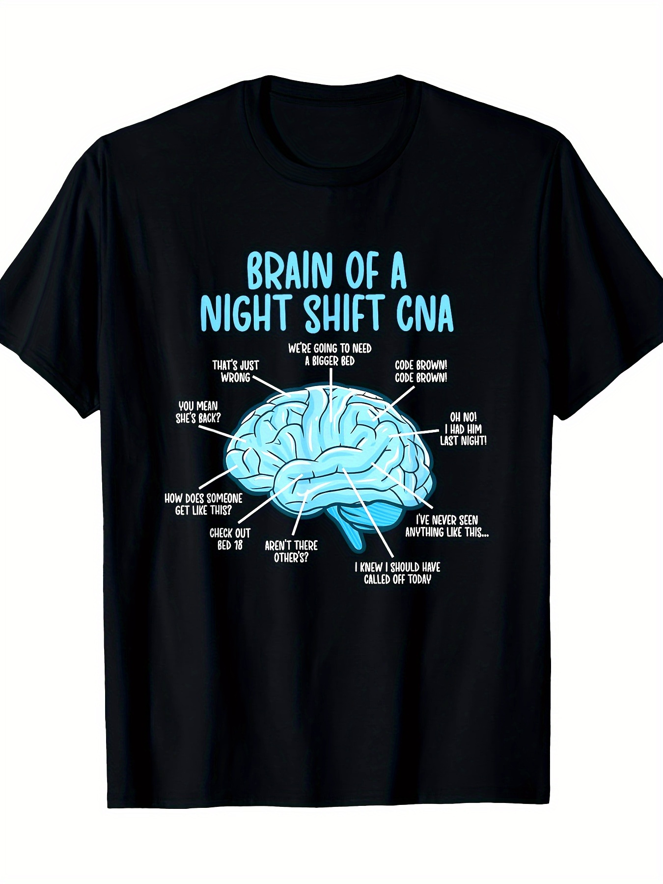 Men's Graphic T-Shirt Brain Of A Night Shift Caregiver With Blue Anatomical Diagram Brain