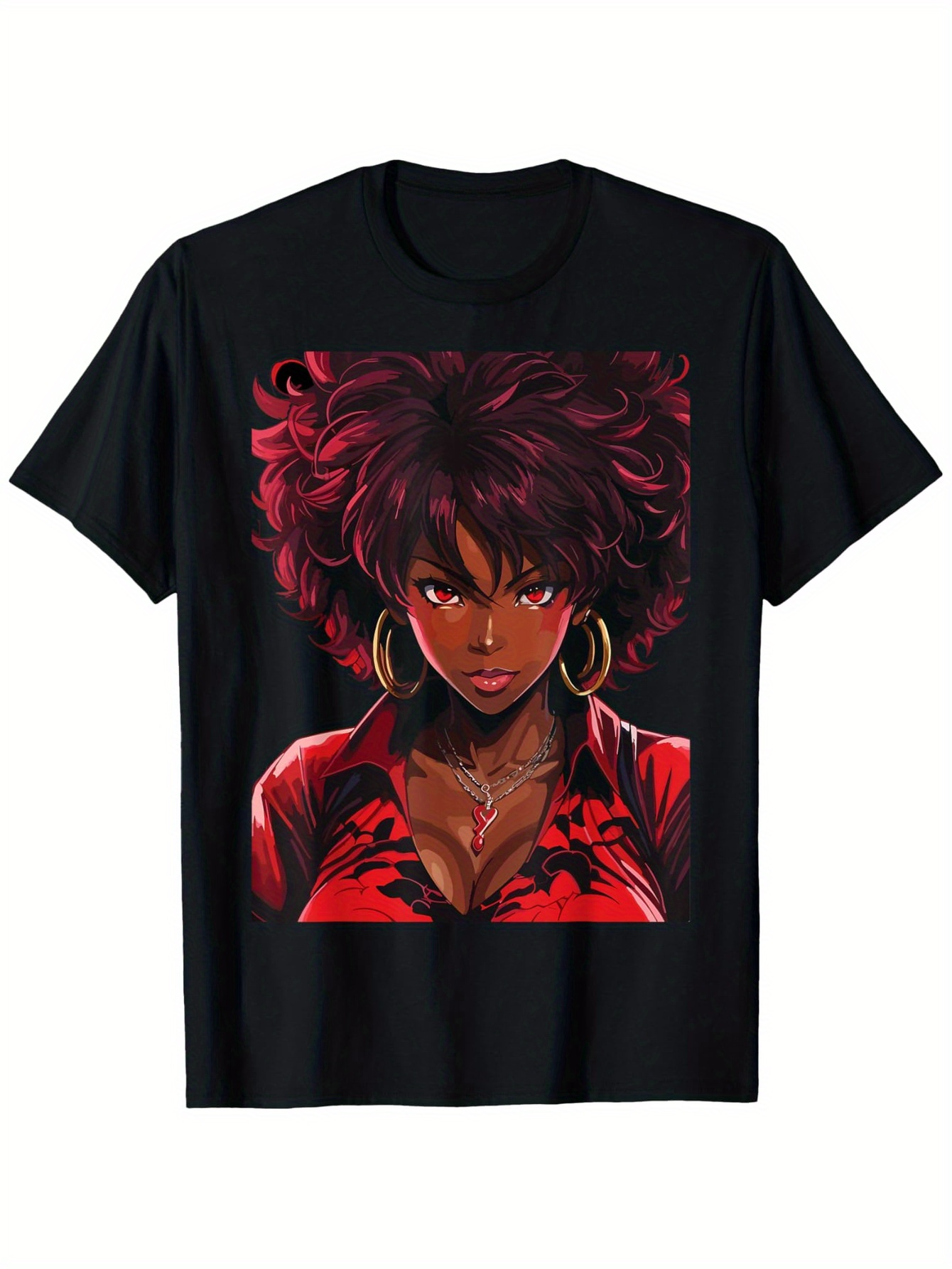 Men's Graphic T-Shirt Bold Red Shirted Woman With Flowing Hair Under Vibrant Shadows