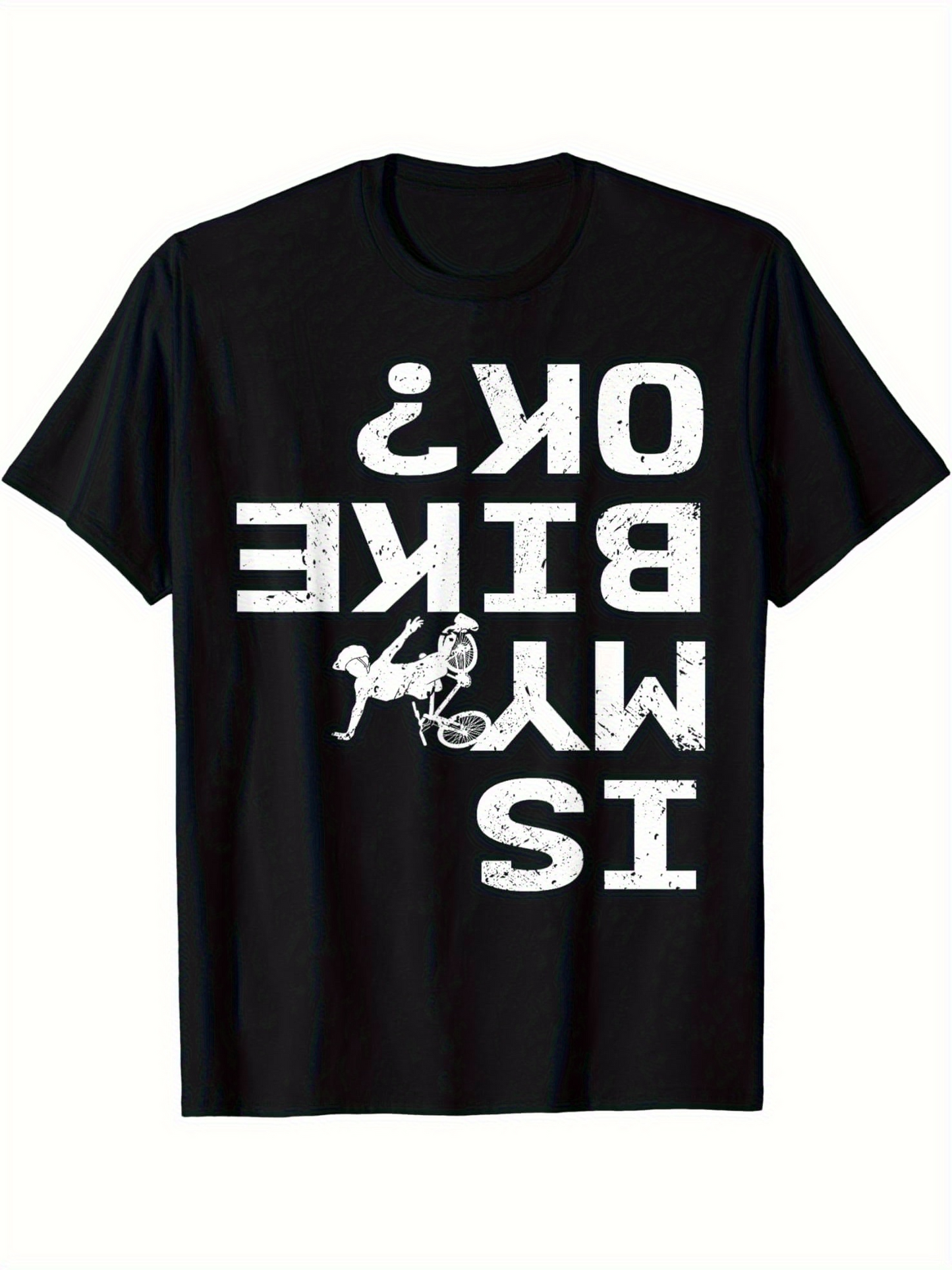 Men's Graphic T-Shirt Is My Bike Ok Funny Distressed Lettering With Crashed Bicycle Rider