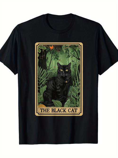 Men's Graphic T-Shirt The Black Cat Mysterious Jungle Greenery With Golden Framed Art Featuring Cat