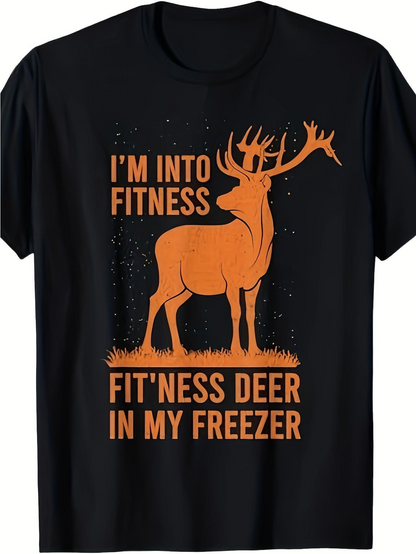 Men's Graphic T-Shirt Im Into Fitness Orange Silhouette With Playful Outdoor Standing Deer
