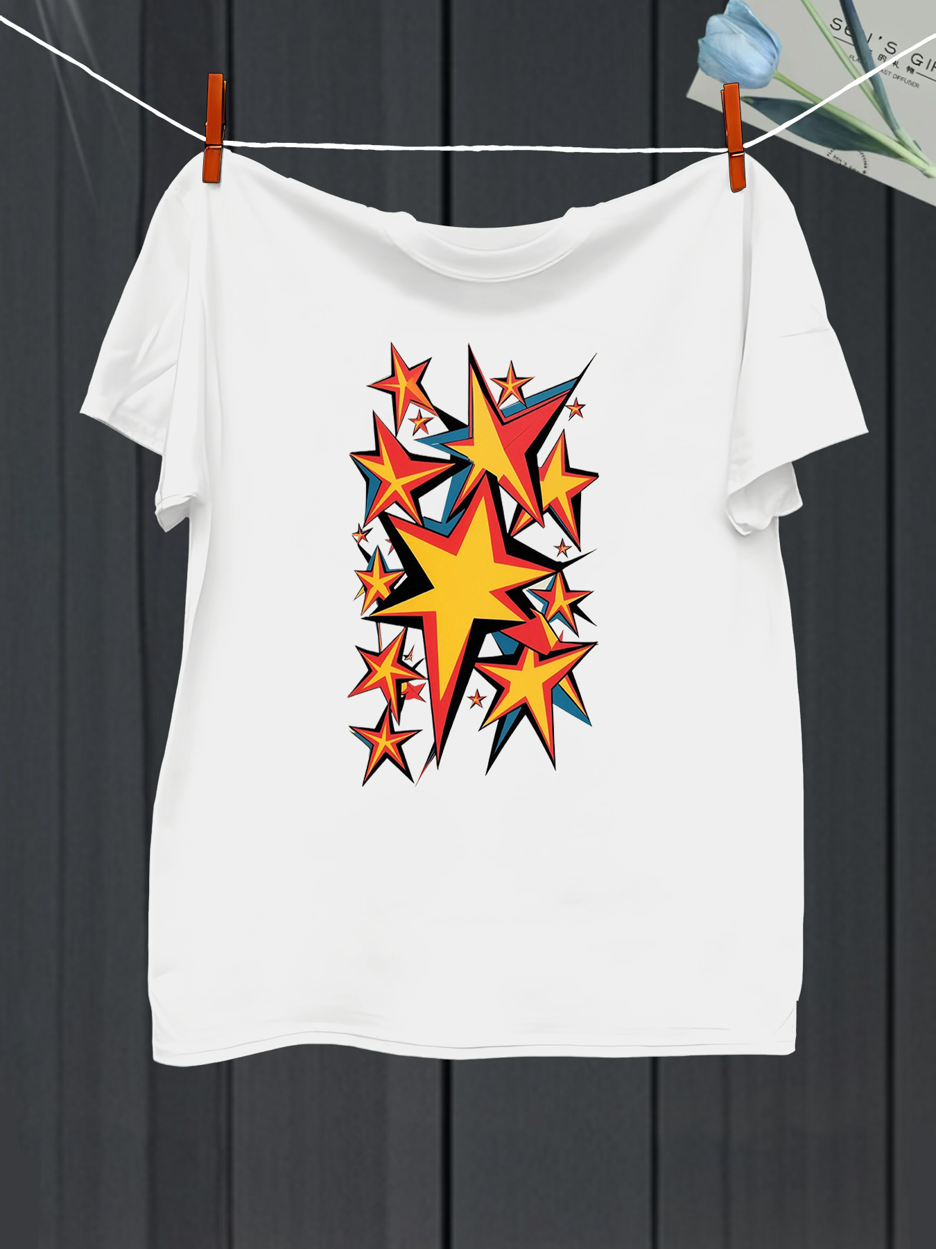 Men's Graphic T-Shirt Colorful Energetic Explosion With Bright Shining Pop Art Stars