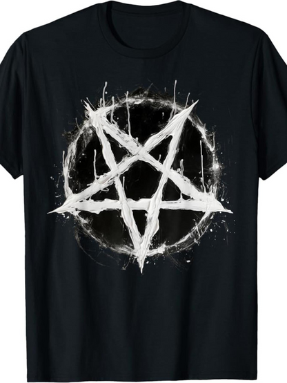 Men's Graphic T-Shirt Grungy Brushstroke Circle With Edgy White Star Symbol