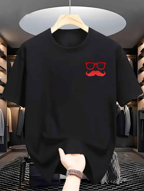 Men's Graphic T-Shirt Modern Minimalist Graphic With Glasses And Red Mustache