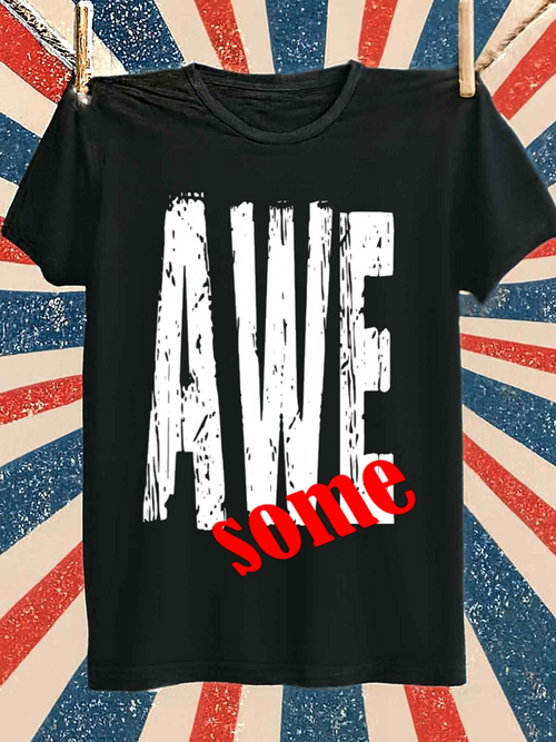 Men's Graphic T-Shirt Distressed Bold Letters With Red Typographic Overlay Awesome