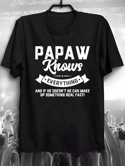 Men's Graphic T-Shirt Papaw Knows Everything Classic Quote With Vintage Banner Lettering Black Shirt