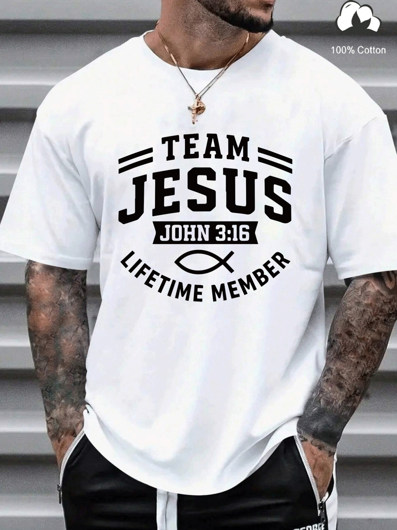 Men's Graphic T-Shirt Team Jesus John 316 Lifetime Member Black Christian Symbol