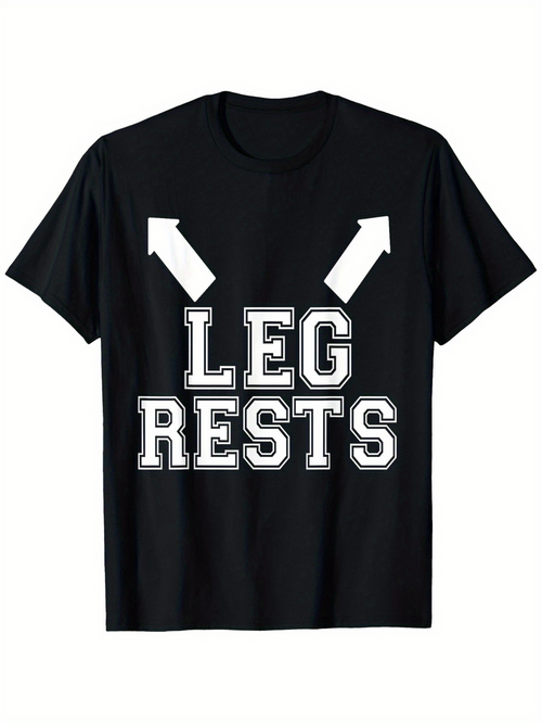 Men's Graphic T-Shirt Bold White Letters With Directional Arrows Pointing Up Leg Rests