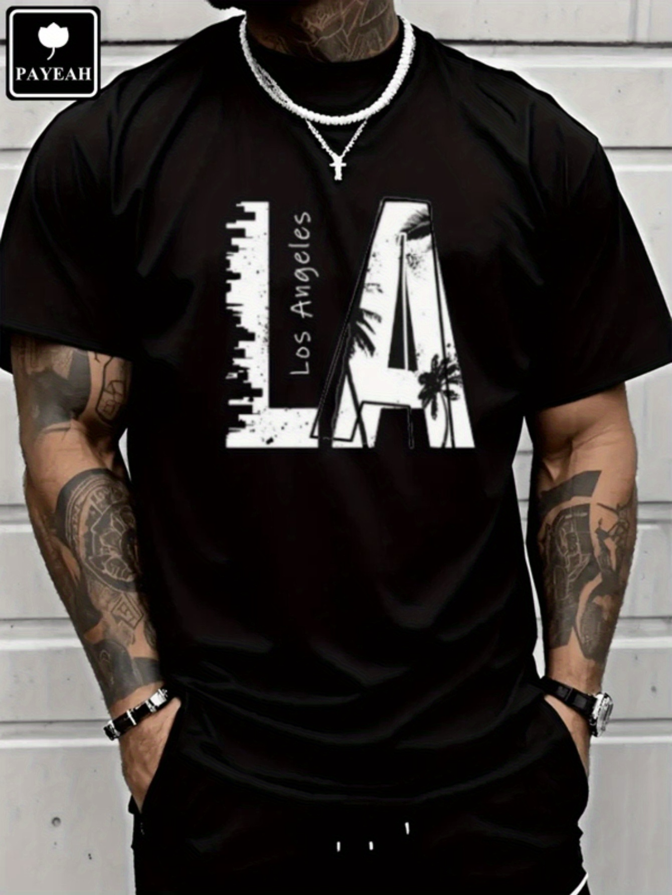 Men's Graphic T-Shirt Los Angeles Skyline With Palm Trees On Iconic LA Letters