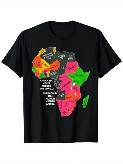 Men's Graphic T-Shirt Bright Colorful Map With Resources And Words Africa