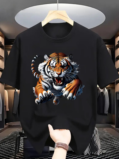 Men's Graphic T-Shirt Fierce Jungle Predator With Sharp Claws And Roaring Powerful Tiger