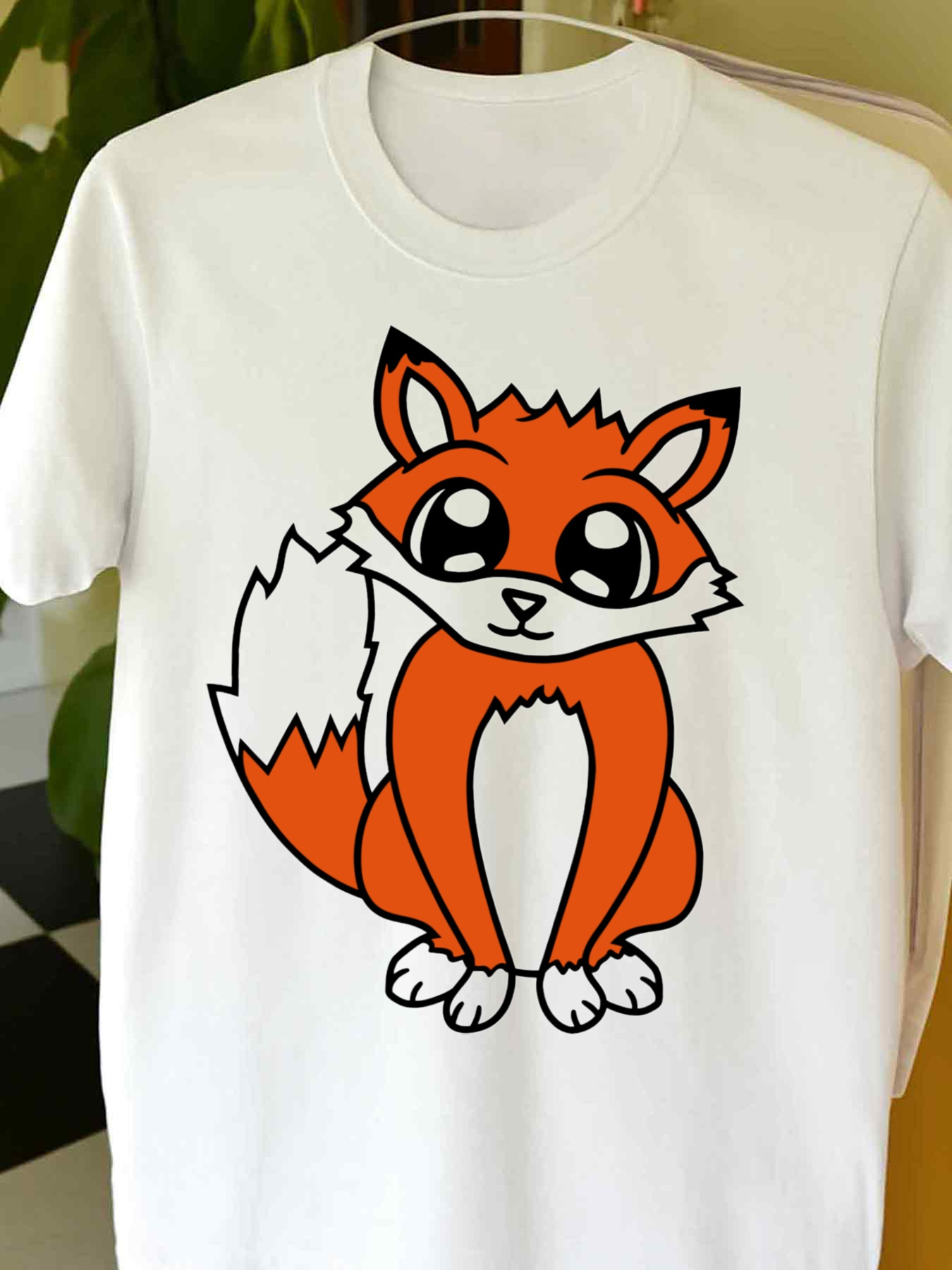 Men's Graphic T-Shirt Bright Cartoon Fox With Large Eyes Sitting Calmly Fox