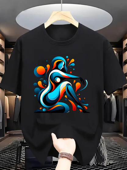 Men's Graphic T-Shirt Abstract Flowing Colors With Vibrant Shapes Surrounding Elegant Artistic Woman