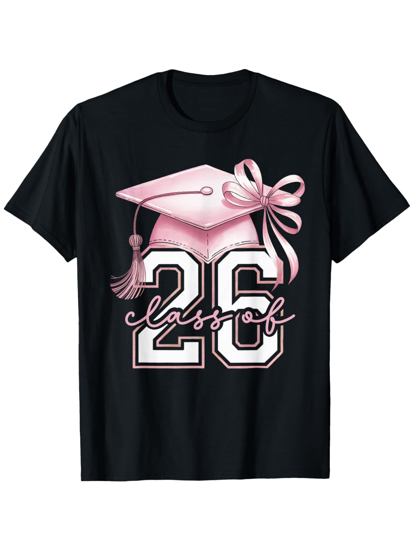 Men's Graphic T-Shirt Class Of 26 Pink Graduation Cap With Bow And College Numbers
