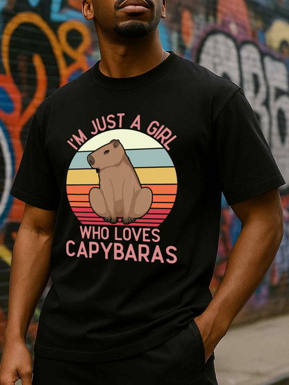 Men's Graphic T-Shirt Im Just A Girl Who Loves Capybaras Vintage Sun With Cute Capybara Graphic