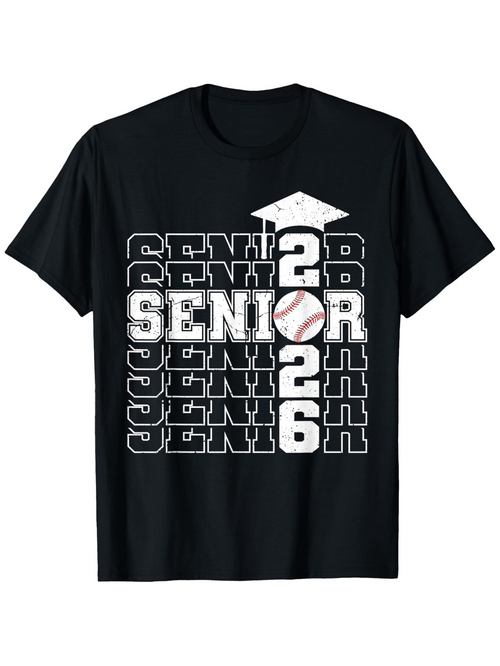 Men's Graphic T-Shirt Senior 2026 Graduation Year With Baseball And Cap Motif