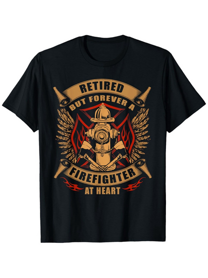 Men's Graphic T-Shirt Retired But Forever A Firefighter At Heart Emblem With Tools Flames Wings Hydrant