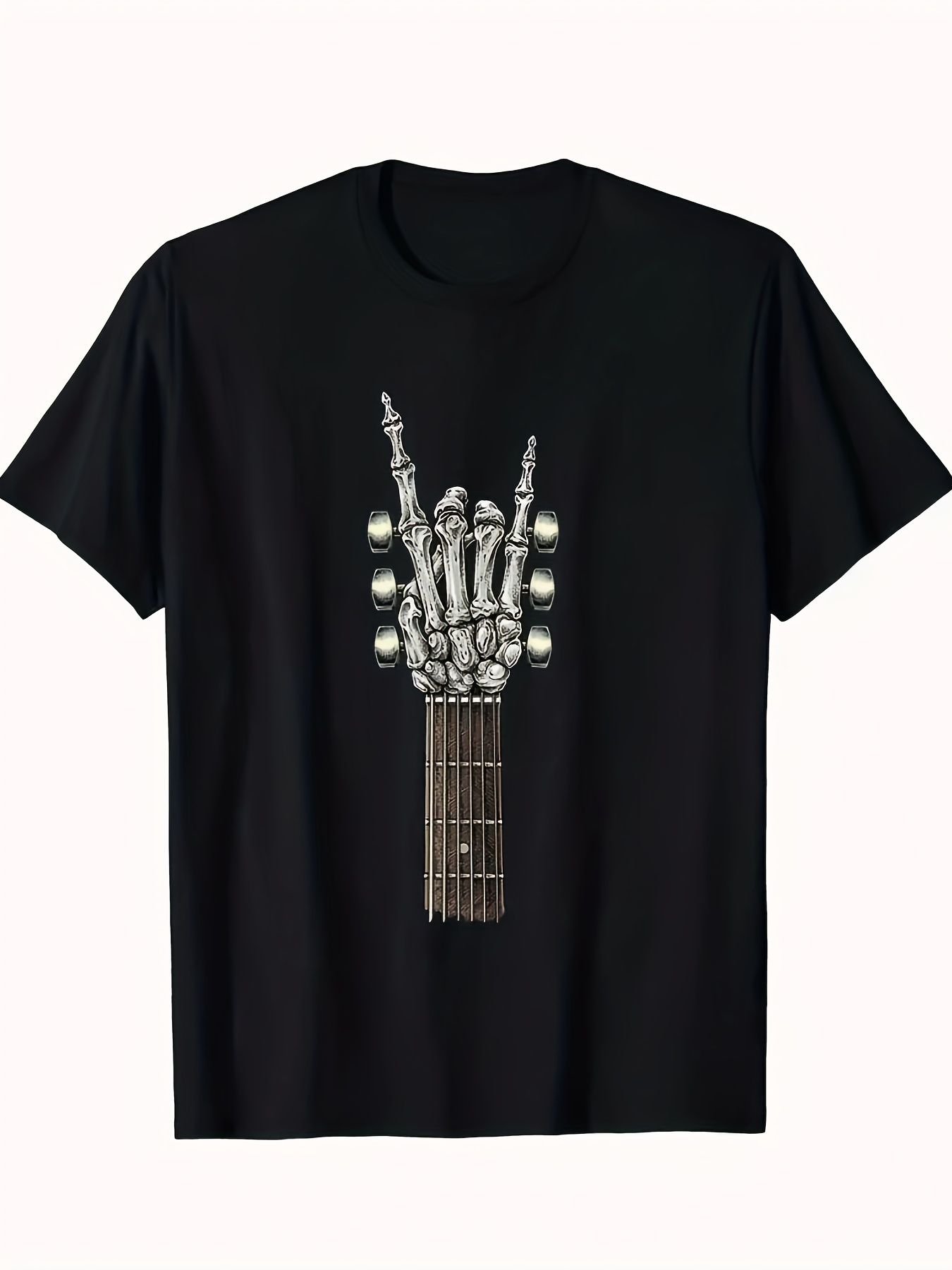 Men's Graphic T-Shirt Dark Stage Vibes With Guitar Neck And Skeletal Rock Hand
