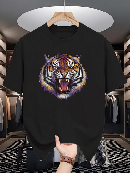 Men's Graphic T-Shirt Roaring Wild Strength Under Night Sky Tiger