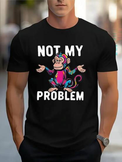 Men's Graphic T-Shirt Not My Problem Multicolor Artistic Graffiti Monkey With Shrug Gesture