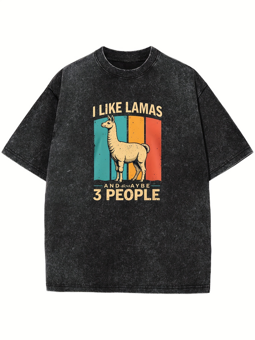 Men's Graphic T-Shirt I Like Lamas Retro Colorful Vertical Stripes With Cartoon Animal Llama