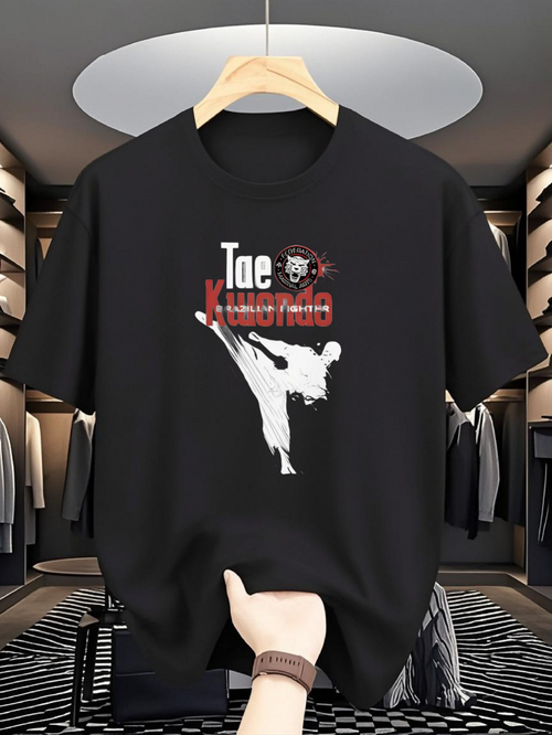 Men's Graphic T-Shirt Taekwondo Fighter With Dynamic Brushstroke Style Kick