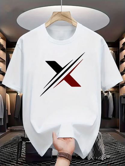 Men's Graphic T-Shirt Bold Dynamic Monochrome Angled Lines With Striking Red Accent X