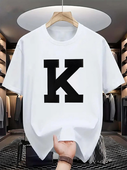 Men's Graphic T-Shirt Bold Black Letter K Minimalist Typography Graphic Letter