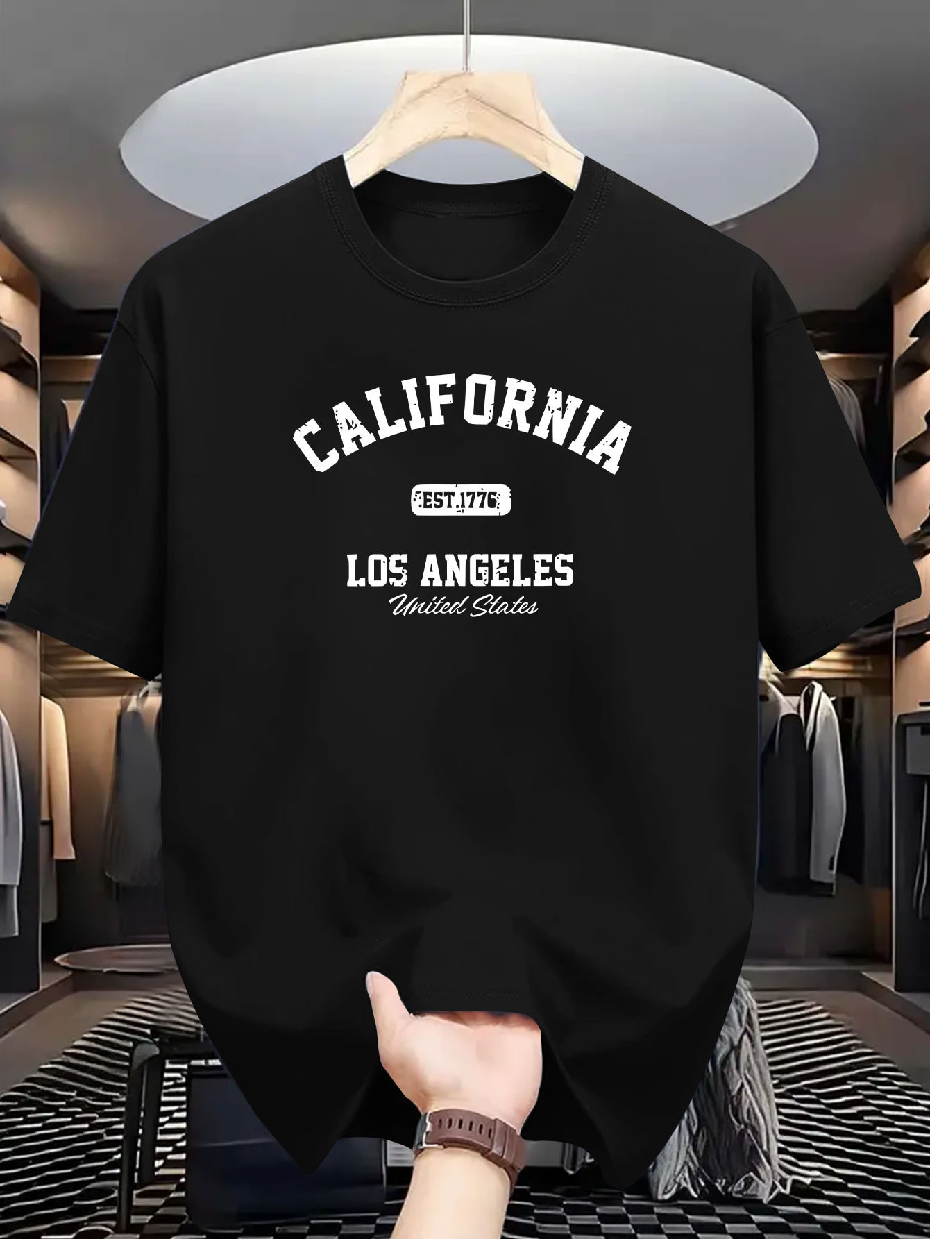 Men's Graphic T-Shirt California Los Angeles Typography With Curved Varsity Letters Urban T Shirt
