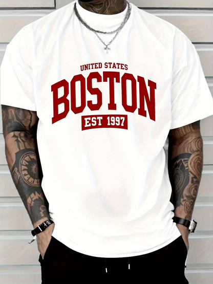 Men's Graphic T-Shirt United States Boston Est 1997 With Bold Red Vintage Typography Shirt