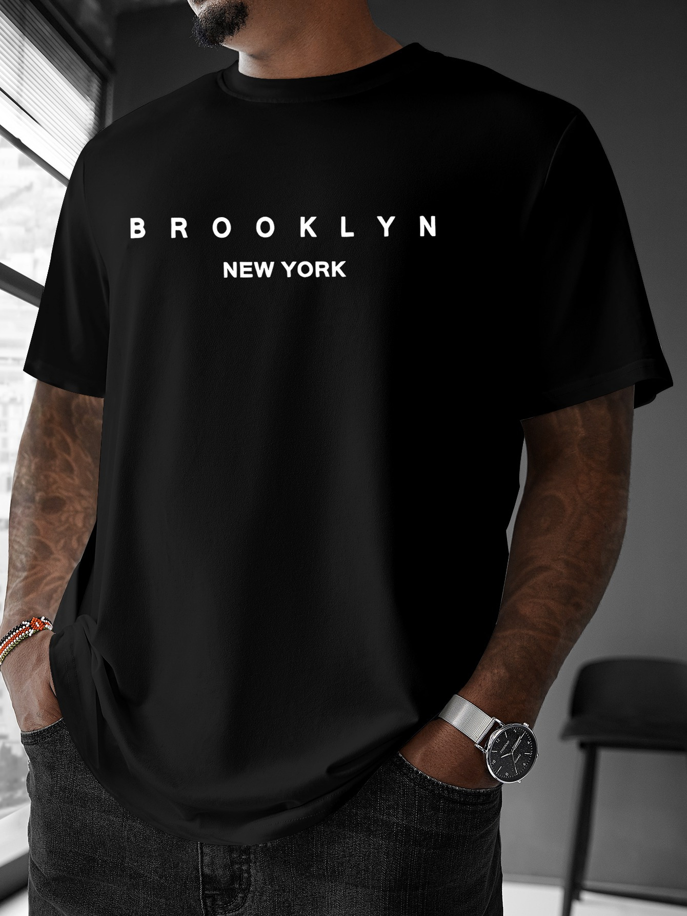 Men's Graphic T-Shirt Brooklyn New York Minimal Lettering On Classic Cotton T Shirt