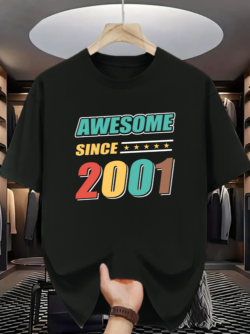 Men's Graphic T-Shirt Awesome Since 2001 Colorful Retro Gradient Block Lettering T Shirt