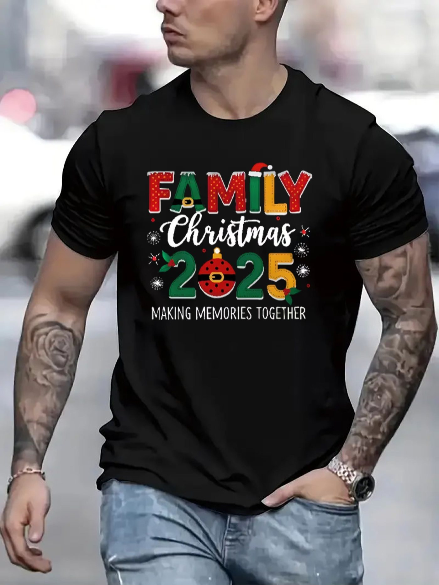 Men's Graphic T-Shirt Family Christmas 2025 Making Memories Together Festive Holiday Text Design T Shirt