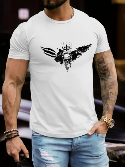 Men's Graphic T-Shirt Abstract Grunge Wings With Ink Splash Designed Skull