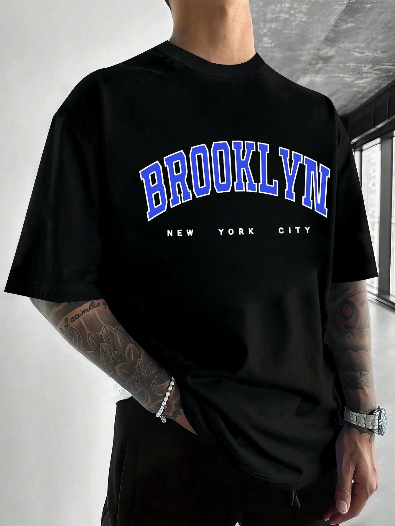 Men's Graphic T-Shirt Brooklyn Blue Letters With Modern Minimalist City Street T Shirt