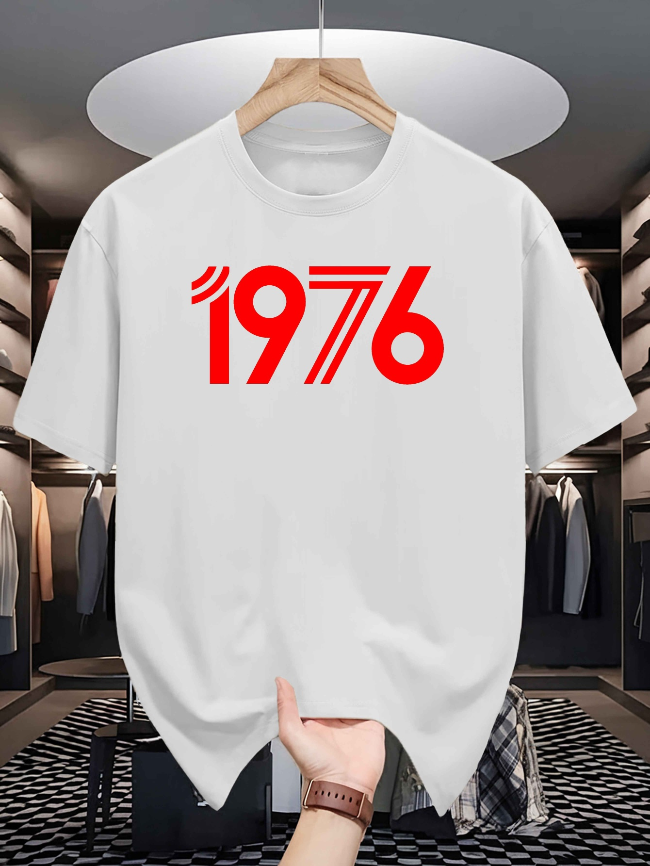 Men's Graphic T-Shirt Bold Red Minimal Numbers Graphic 1976