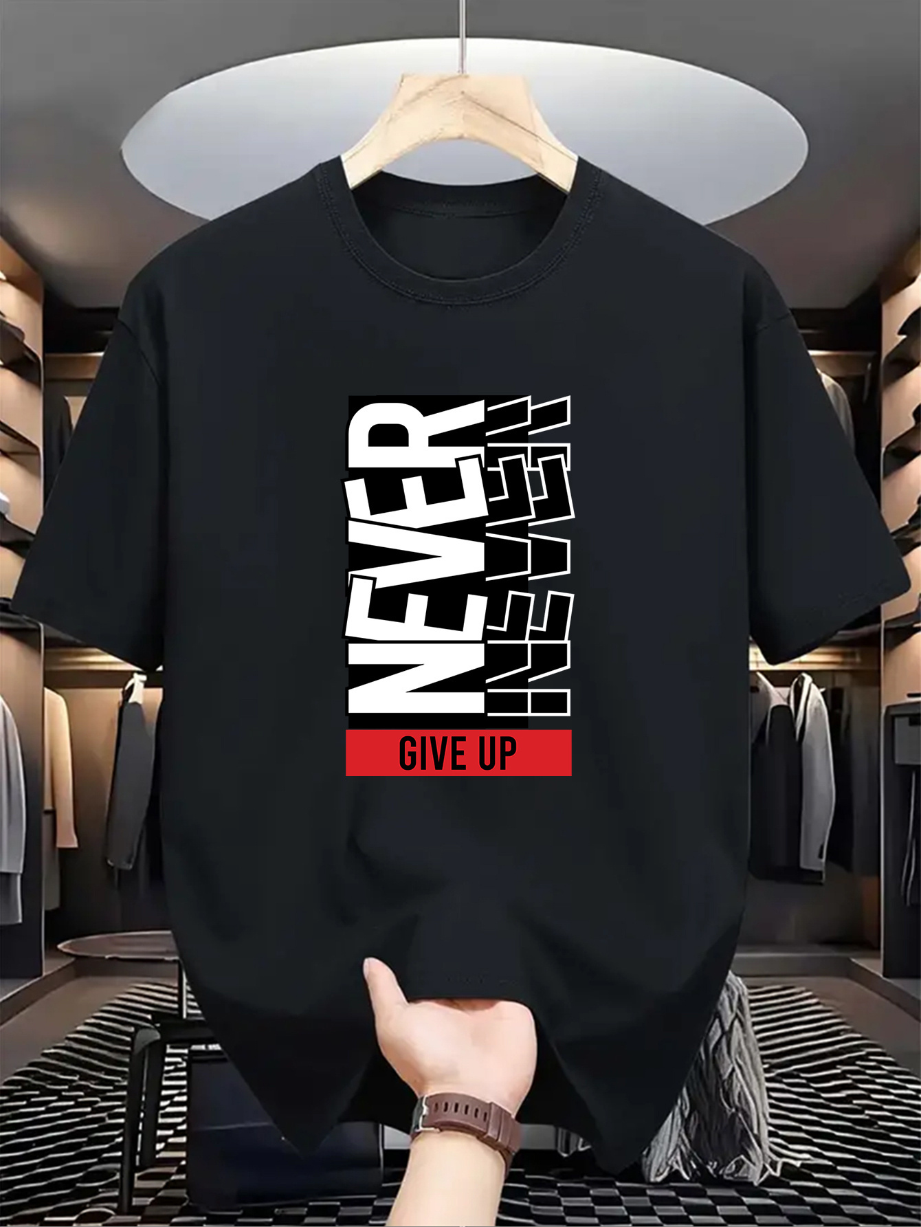 Men's Graphic T-Shirt Never Give Up Bold Letters With Modern Urban Slogan On Shirt