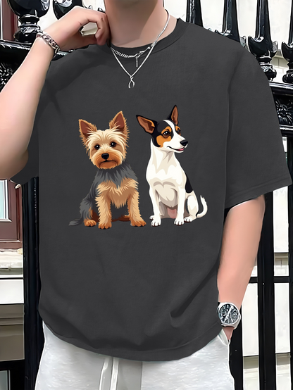 Men's Graphic T-Shirt Chic Urban Dogs Sitting Calmly Under Evening Light Puppy