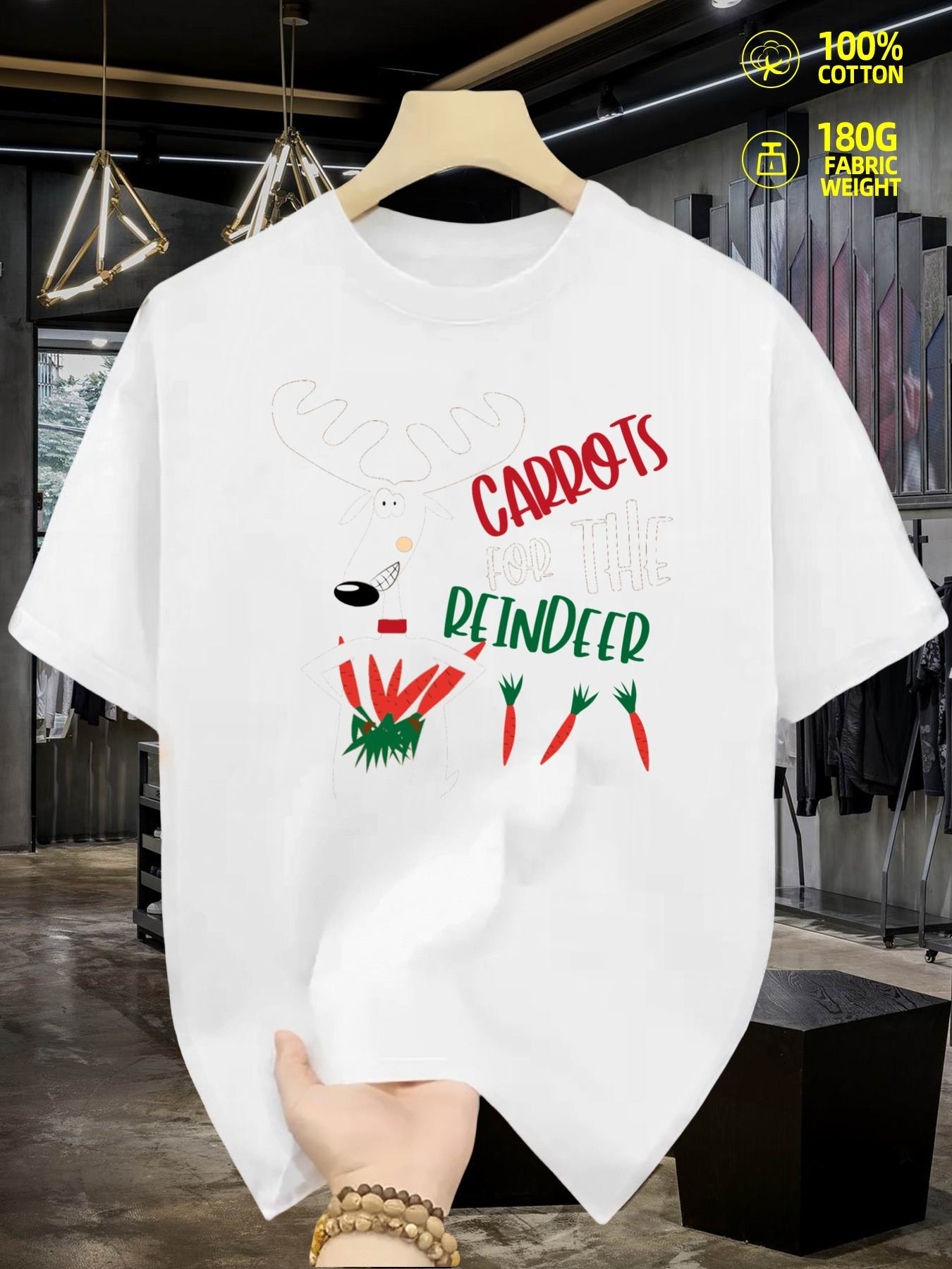 Men's Graphic T-Shirt Festive Carrots With Greenery Accented Playful Reindeer