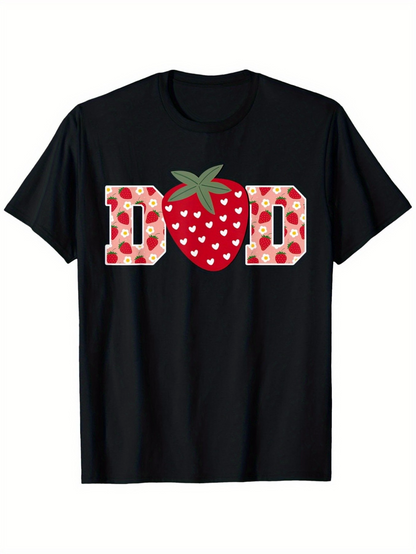 Men's Graphic T-Shirt Polka Dot Letters With Patterned Strawberry Surrounded By Heart Motifs
