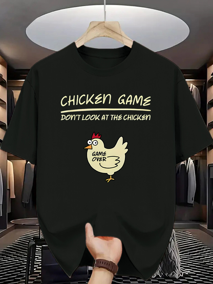 Men's Graphic T-Shirt Chicken Game Funny Hand Drawn Cartoon Chicken