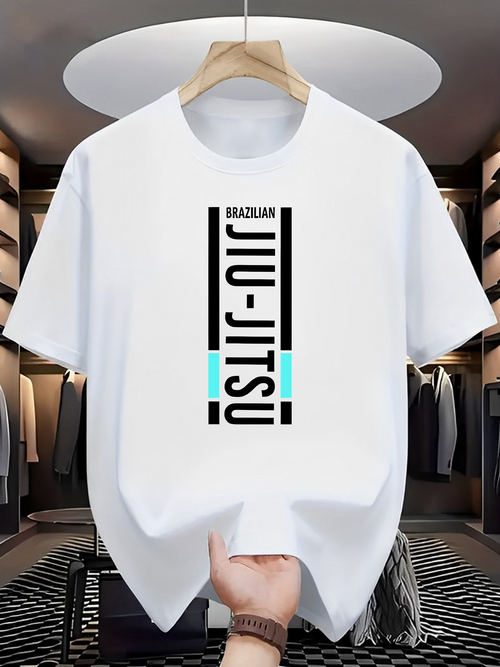 Men's Graphic T-Shirt Brazilian Modern Vertical Typography With Teal Accents On Clean White T Shirt