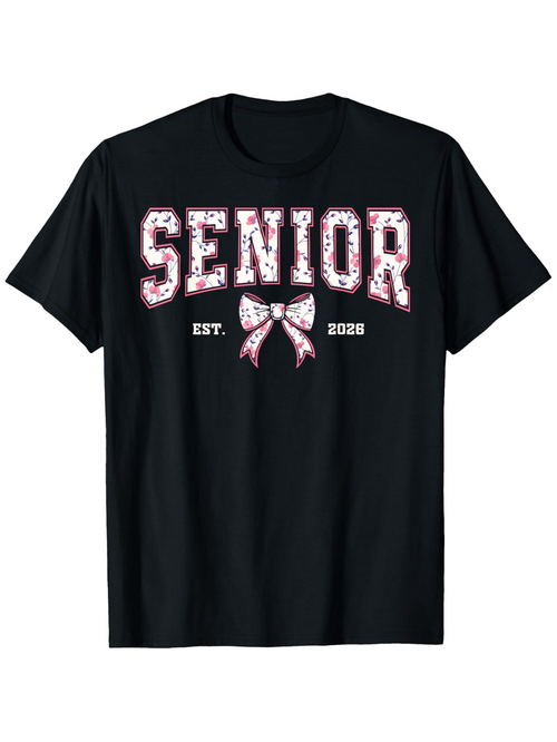 Men's Graphic T-Shirt Senior Cheer Bow With Floral Print Celebrating Graduation Year