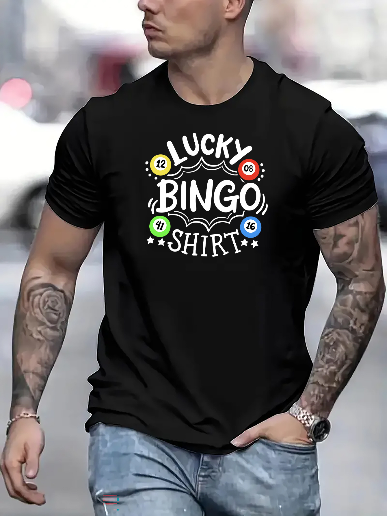 Men's Graphic T-Shirt Lucky Bingo Shirt With Colorful Numbers And Decorative Elements Bingo